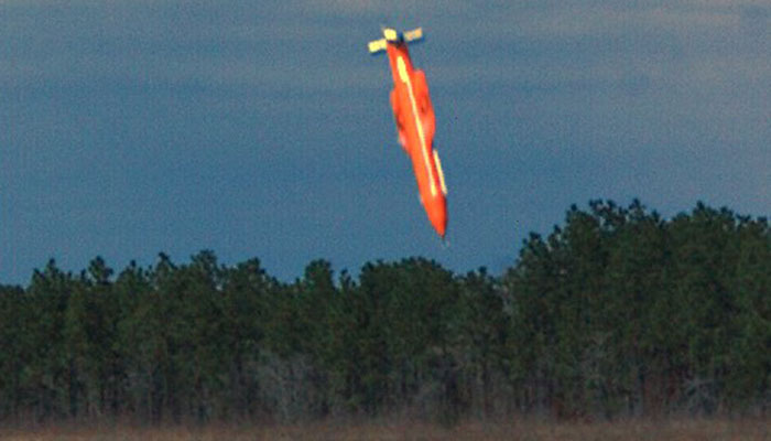 File image dated March 11, 2003 courtesy teh US Air Force shows the GBU-43/B Massive Ordnance Air Blast bomb prototype moments before impact in an undisclosed location. The detonation created a mushroom cloud that could be seen from up to 20 miles away — AFP file.