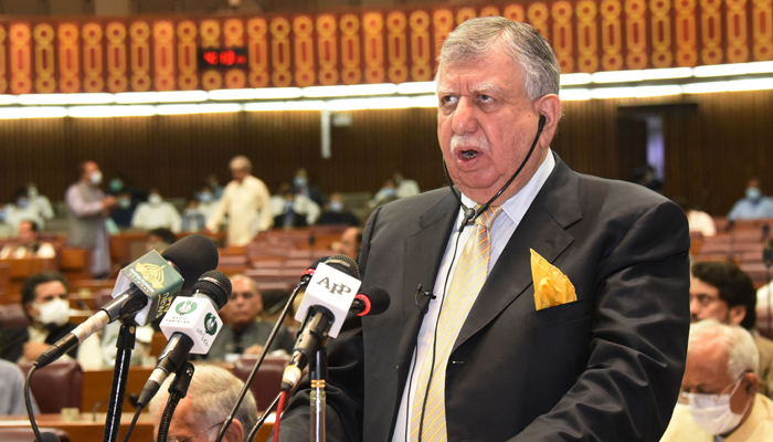In this handout picture released by Pakistan&acute;s National Assembly on June 11, 2021, Finance Minister Shaukat Tareen presents the annual fiscal budget at the National Assembly in Islamabad. &mdash; AFP/File