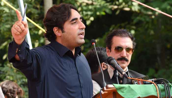 PPP Chairman Bilawal Bhutto Zardari addressing an election campaign rally in Azad Kashmirs Rawalakot, on June 27, 2021. — Photo courtesy Twitter/PPP Media Cell