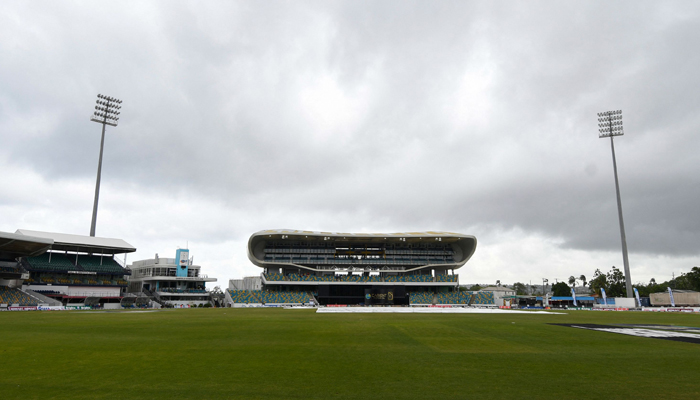 Rain delays the start of the 1st T20I between West Indies and Pakistan at Kensington Oval, Bridgetown, Barbados, on July 28, 2021. — AFP