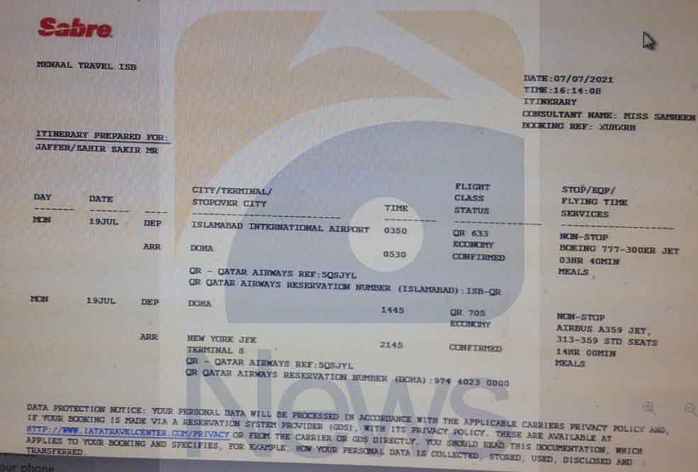 A copy of Zahir Jaffers air ticket. &mdash; Photo by author