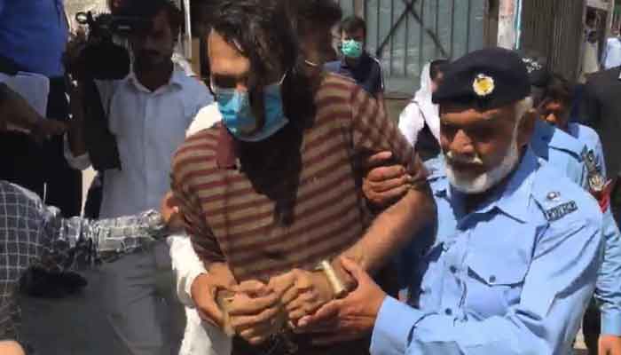 Zahir Jaffer, the prime suspect in the murder of Noor Mukadam, while being brought to court, on July 26, 2021. &mdash; Twitter