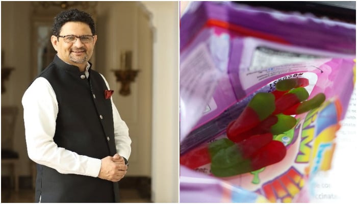 PML-N leader Miftah Ismail (left) and Candy Lands Chili Mili. — Facebook/Twitter/File