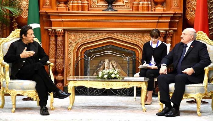 Prime Minister Imran Khan holding a meeting with President of Belarus, Alexander Lukashenko, on the sidelines of SCO Summit focused on closed collaboration in areas of mutual interest, on September 16, 2021. — Twitter/Govt of Pakistan
