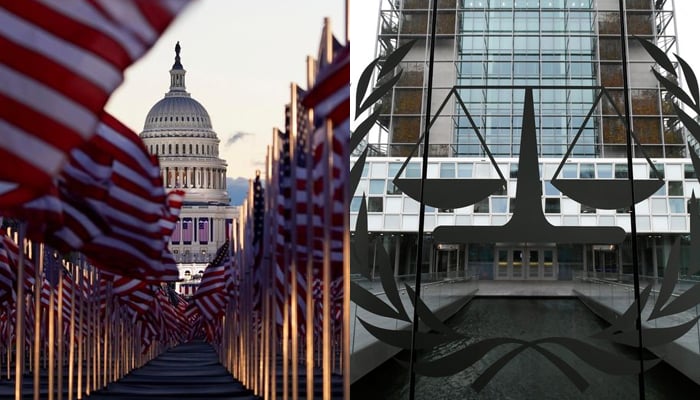 The Field of Flags is seen on the National Mall in front of the U.S. Capitol building ahead of inauguration ceremonies for President-elect Joe Biden in Washington, January 20, 2021 (left), and The International Criminal Court building is seen in The Hague, Netherlands, January 16, 2019. — Reuters/File