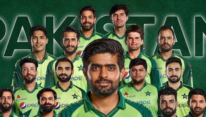 A picture of the 15-man ICC Mens T20 World Cup Pakistan squad. Photo: PCB Twitter