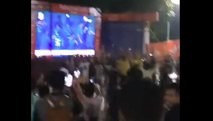 A crowd of Bangladeshi cricket enthusiasts celebrate after Pakistan won against India on Sunday. Photo: Twitter