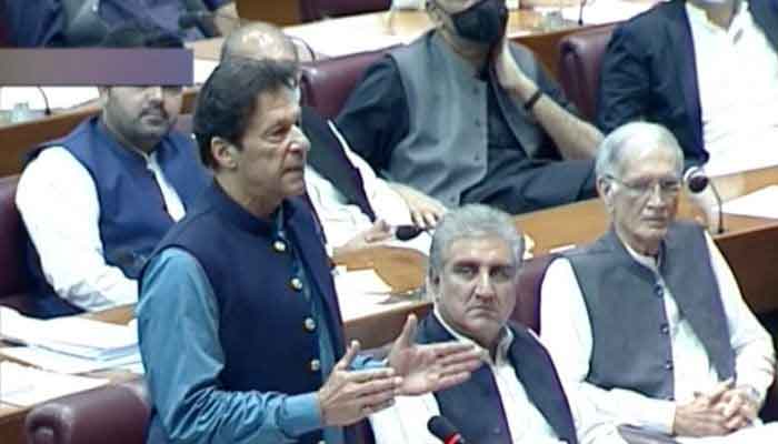 Prime Minister Imran Khan speaks at a session of the Parliament. Photo: File