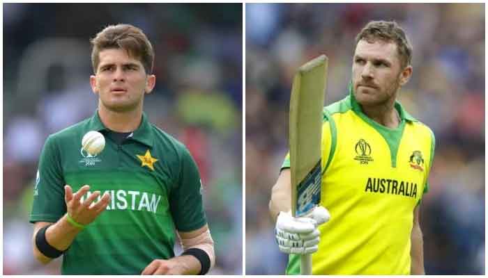 Pakistan fast bowler Shaheen Afridi (left) and Australian skipper Finch.