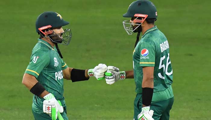 Pakistan captain Babar Azam (R) and wicketkeeper-batter Muhammad Rizwan bump fists in this photo shared by Wisden Cricket on Twitter.