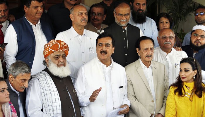 Opposition leaders, including Fazlur Rehman, Yousaf Raza Gillani, Sherry Rehman, Marriyum Aurengzeb, among others — Twitter.