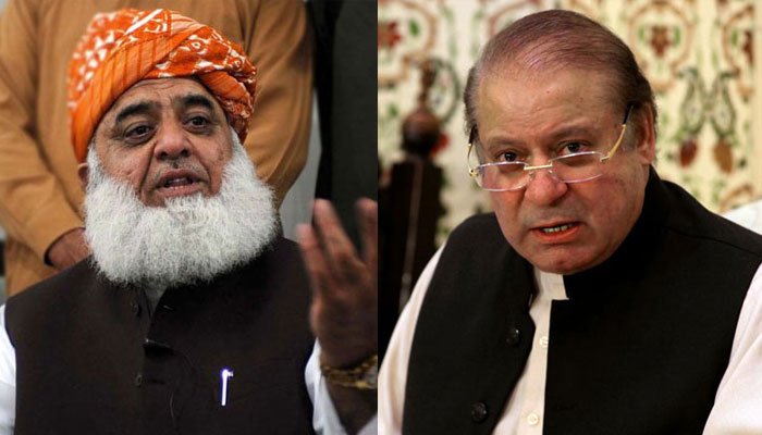 JU President Maulana Fazlur Rehman (left) and PML-N supremo Nawaz Sharif (right)&nbsp; &mdash; Facebook