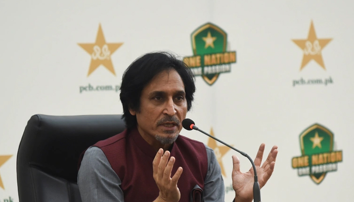 Pakistan Cricket Board (PCB) Chairman Ramiz Raja addresses a press conference at the cricket academy in Lahore on September 13, 2021. &mdash; Reuters/File