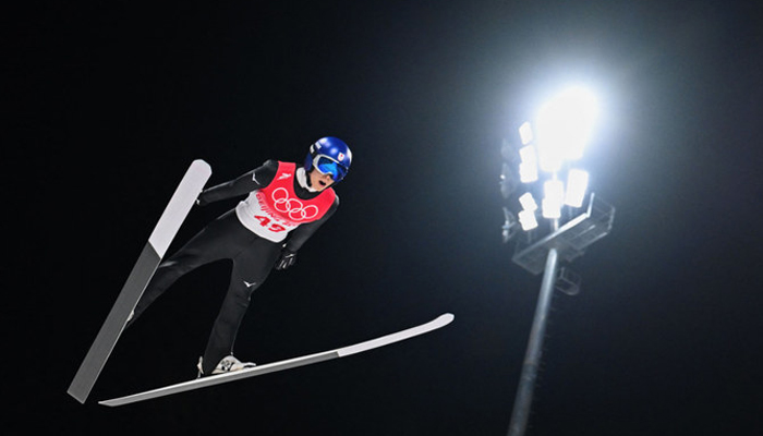 Japans Ryoyu Kobayashi competes during the Ski Jumping Mens Normal Hill Individual 1st Round on Feb. 06, 2022 during the Beijing 2022 Winter Olympic Games. &mdash; AFP