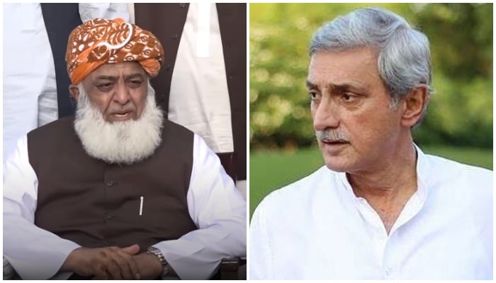 Pakistan Democratic Movement (PDM) chief Maulana Fazlur Rehman (L) and PM Imran Khans former confidante Jahangir Khan Tareen. &mdash; Twitter/AFP/File