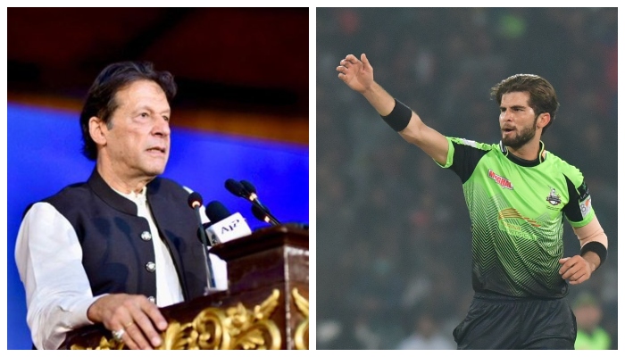 Prime Minister Imran Khan and Lahore Qalandars captain Shaheen Shah Afridi. — PID/PSL