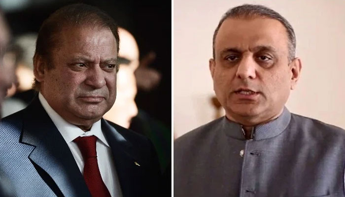 PML-N supremo Nawaz Sharif (L) and estranged PTI leader Aleem Khan. — Twitter/AFP