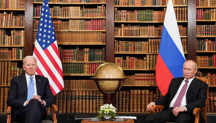 US President Joe Biden and Russias President Vladimir Putin meet for the US-Russia summit at Villa La Grange in Geneva, Switzerland, June 16, 2021. &mdash; Reuters
