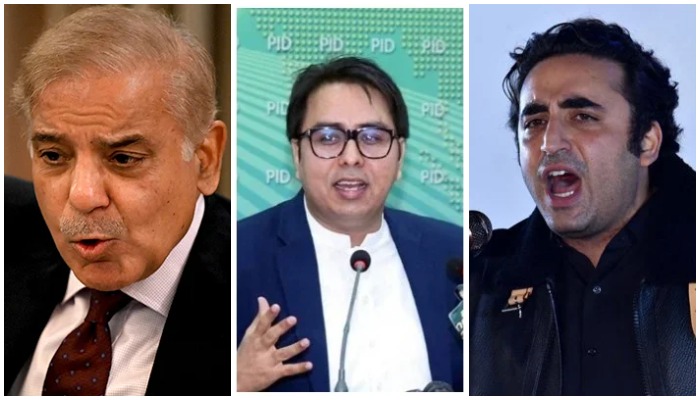 Shahbaz Sharif (l) Shahbaz Gill (C) and Bilawal Bhutto Zardari (R)