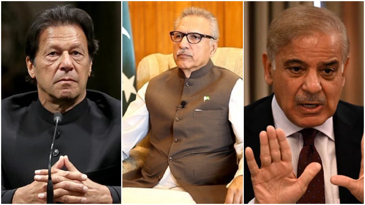 Prime Minister Imran Khan (L), President Arif Alvi (C) and PML-N leader Shahbaz Sharif (R). — AFP/APP/AFP