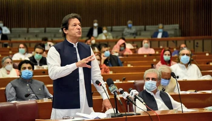 Prime Minister Imran Khan address the National Assembly. &mdash; File/Radio Pakistan