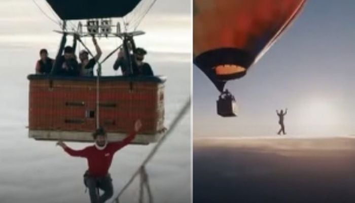Rafael Zugno Bridi walks on rope mid-air. &mdash; Guinness World Records.