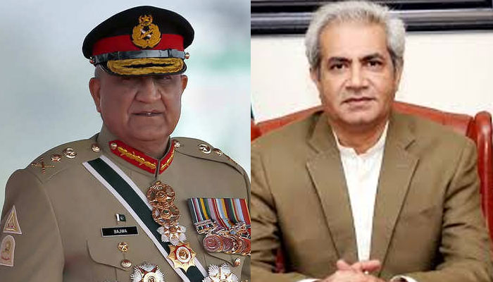 Chief of Army Staff (COAS) Qamar Javed Bajwa (L) and Punjab Governor Omar Sarfraz Cheema (R). Photo: Twitter