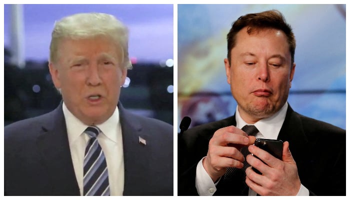 Ex-US president Donald Trump speaks at the White House after returning from hospitalization at the Walter Reed Medical Center for coronavirus disease (COVID-19) treatment, in Washington, October 5, 2020 (left) and&nbsp;Elon Musk looks at his mobile phone in Cape Canaveral, Florida, US January 19, 2020. &mdash; Reuters