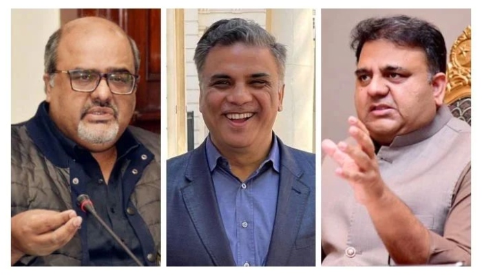 (L to R) Ex-special assistant to the prime minister on accountability Shahzad Akbar, British Pakistani businessman Farhan Junejo, and former information minister Fawad Chaudhry. &mdash; Photo by author/PID/File