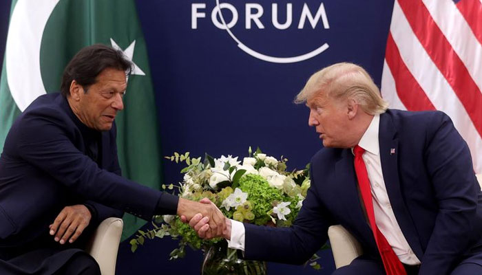 US President Donald Trump shakes hands with Pakistans Prime Minister Imran Khan during a bilateral meeting at the 50th World Economic Forum (WEF) annual meeting in Davos, Switzerland, January 21, 2020.&mdash; Reuters/File