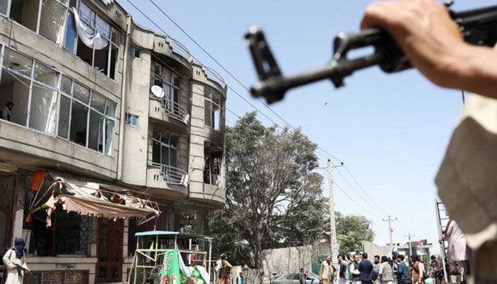 A general view of the site where an explosive-laden vehicle detonated amidst an attack on a Sikh Temple in Kabul, Afghanistan, June 18, 2022.— Reuters