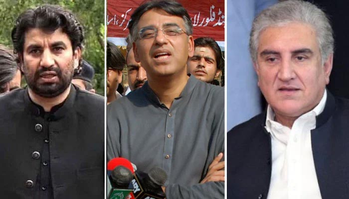 (L-R) Senior PTI leaders Qasim Khan Suri, Asad Umar, and Shah Mahmood Qureshi. — Agencies/Twitter/File