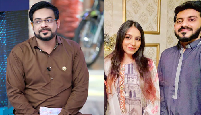A collage of pictures of Aamir Liaquat Hussain (l) and his children (r). — Twitter/Instagram