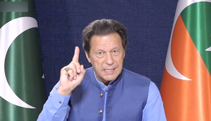 PTI Chairman Imran Khan addressing press conference on June 28, 2022. &mdash; Screengrab via YouTube/ PTV News Live