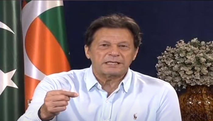 PTI Chairman Imran Khan addresses a press conference in Islamabad on July 5, 2022. — Screengrab/Geo News Live