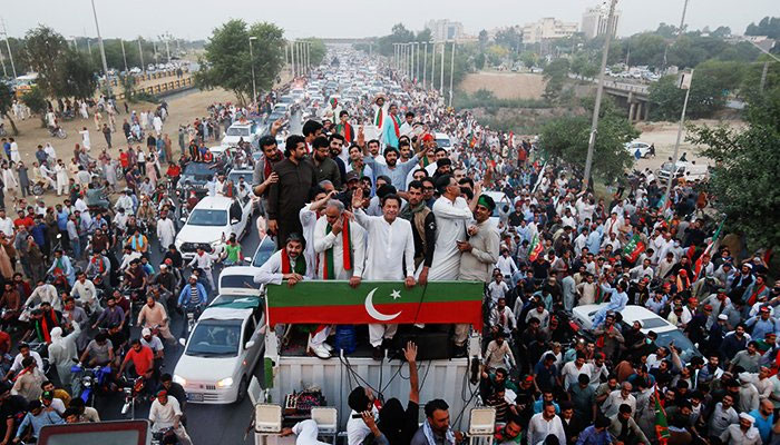 PTI Chairman Imran Khan leads partys Azadi March to Islamabad on May 25, 2022. &mdash; Reuters/File