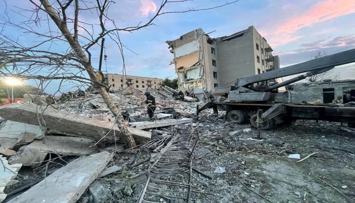 Rescue operation is underway after a missile strike, amid Russias invasion of Ukraine, at a location given as Chasiv Yar, Ukraine. Photo&mdash;REUTERS