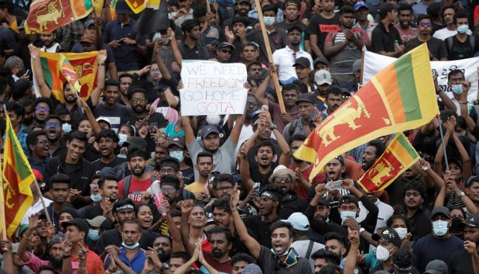 Demonstrators celebrate after entering into the Presidential Secretariat, after President Gotabaya Rajapaksa fled, amid the countrys economic crisis, in Colombo, Sri Lanka July 9, 2022. &mdash; Reuters