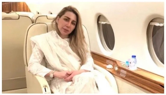 Farah Khan, a friend of former first lady Bushra Bibi, poses while sitting in a jet. Photo &mdash; Instagram