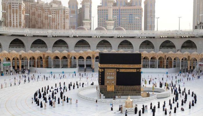A general view picture shows the Kaaba as Muslim pilgrims keep social distance while performing their final Tawaf, marking the end of Haj pilgrimage amid the coronavirus disease (COVID-19) pandemic, in the holy city of Mecca, Saudi Arabia August 2, 2020. &mdash;Reuters
