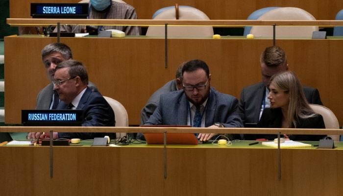 Delegates from Russia attend the Nuclear Non-Proliferation Treaty review conference in New York City, New York, US, August 1, 2022. &mdash; Reuters