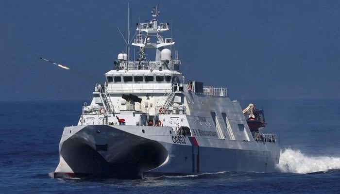 Anping-class offshore patrol vessel fires a JhenHai remote rocket as part of Taiwans main annual Han Kuang exercises, as 20 naval vessels including frigates and destroyers fired shells to simulate intercepting and attacking an invading force, off Taiwans northeastern coast, in Yilan, Taiwan, July 26, 2022. &mdash; Reuters/Ann Wang