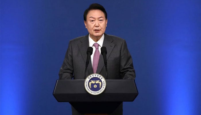 South Korean President Yoon Suk-yeol speaks during a ceremony to celebrate Korean Liberation Day from Japanese colonial rule in 1945, at the presidential office square in Seoul, South Korea, August 15, 2022. — Reuters