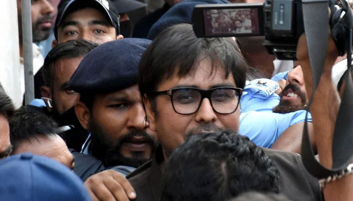 PTI leader Shahbaz Gill brought to court by police for a hearing in Islamabad district and sessions court on Friday. &mdash;Online