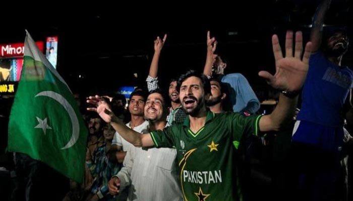 Pakistani cricket fans cheer as they watch on screen the Champions Trophy finals between India and Pakistan at Londons The Oval, in Islamabad, Pakistan June 18, 2017. &mdash; Reuters/File
