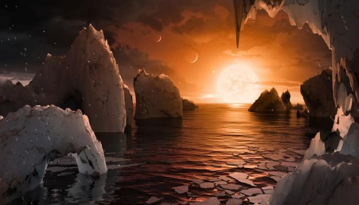 The possible surface of TRAPPIST-1f, one of seven discovered planets in the TRAPPIST-1 system that scientists using the Spitzer Space Telescope and ground based telescopes discovered. &mdash; NASA via reuters