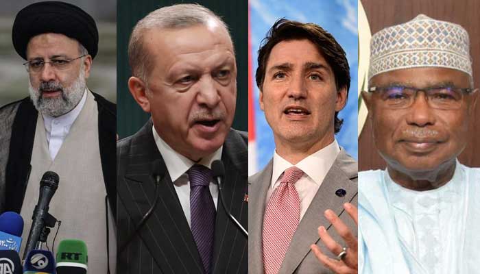 (From left to right) Irans President Ebrahim Raisi, Turkish President Erdogan, Canadian Prime Minister Justin Trudeau and OIC Secretary General Hissein Brahim Taha Photo: AFP/ Twitter/OIC_OCI/file
