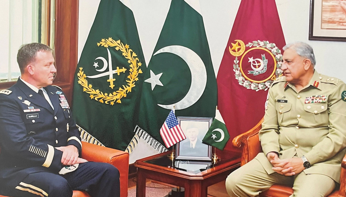 CENTCOM commander General Erik Kurilla (left) meets&nbsp;Pakistans Chief of Army Staff, General Qamar Javed Bajwa,&nbsp;at the Pakistan Army General Headquarters in Rawalpindi, on August 18, 2022. &mdash; CENTCOM