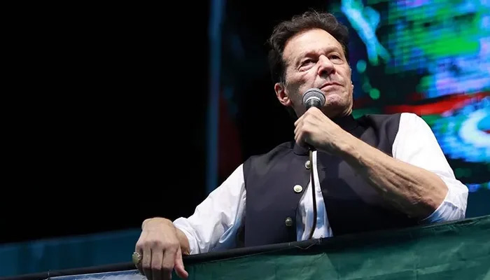 Former prime minister Imran Khan addresses a rally in Islamabad in this file photo. &mdash; AFP