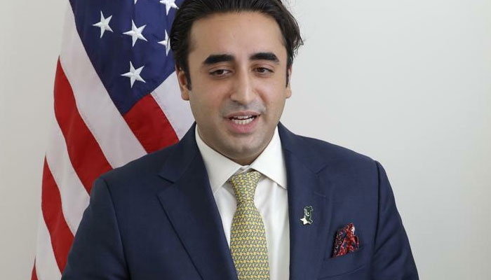 Bilawal Bhutto Zardari talking to media on the sidelines of the UNGAs 77th session. AFP